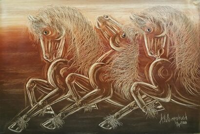THREE CHESTNUT DESTRIERS - a Paint Artowrk by Ramprakash A.B.